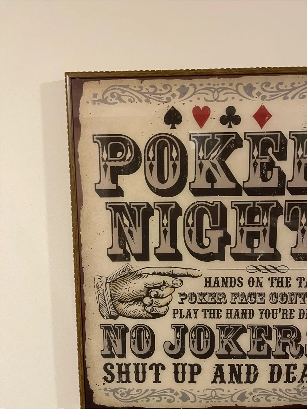 Poker Night LED Wall Sign - Vintage Style Black & Cream. Perfect for a Man Cave.